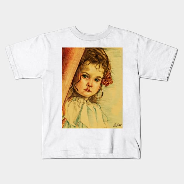 Sad little girl Kids T-Shirt by Artofokan